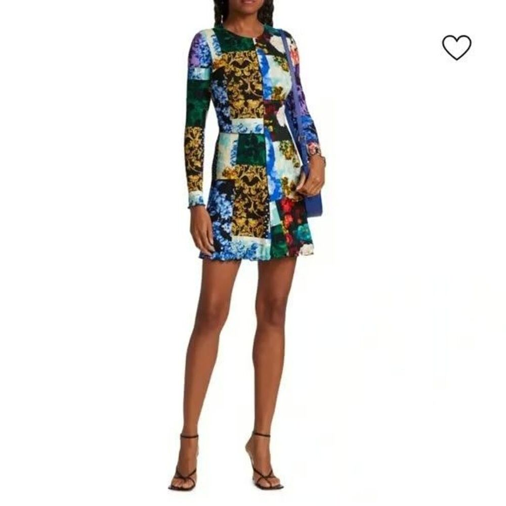 Alice + Olivia Delora Petals Multi Floral Patchwork Long Sleeve Mini Dress Sz 6